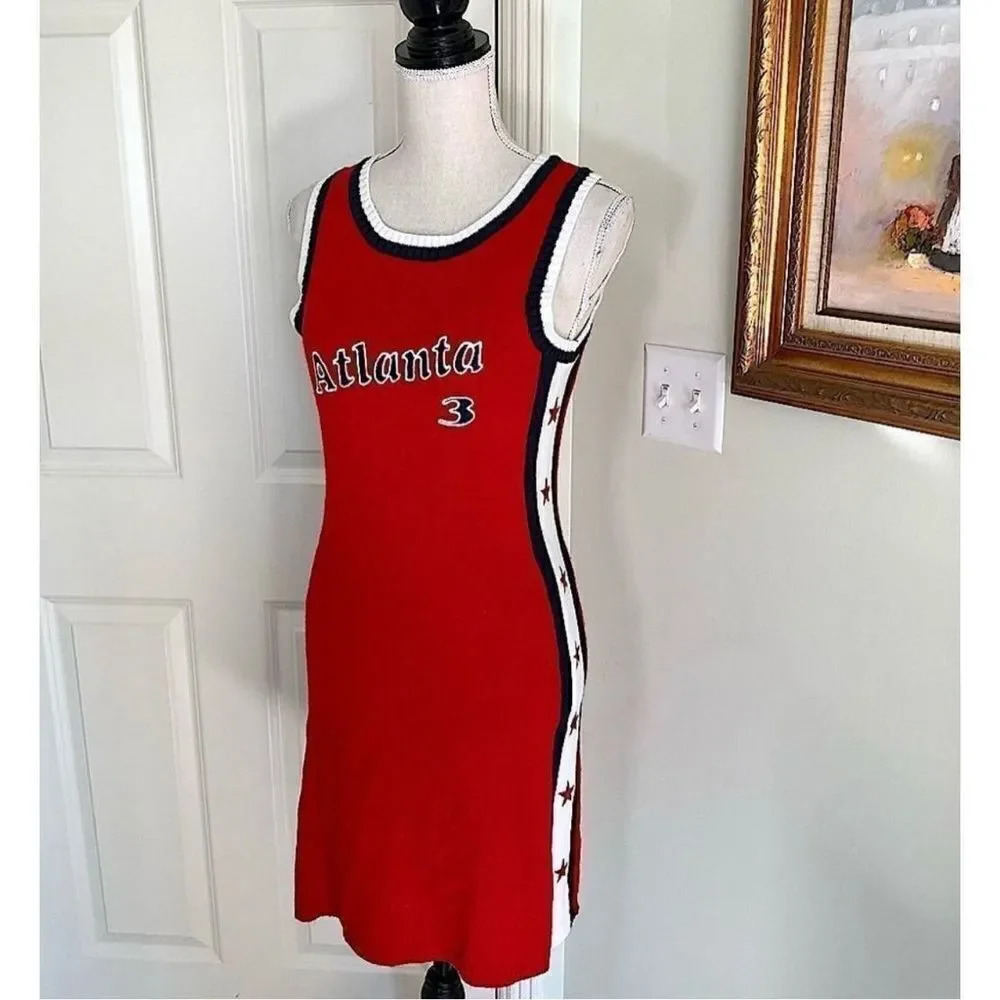 Vintage S4 Her Womenโs Medium Atlanta Hawksโ#3 Sweater Jersey Dress Midi XS smal